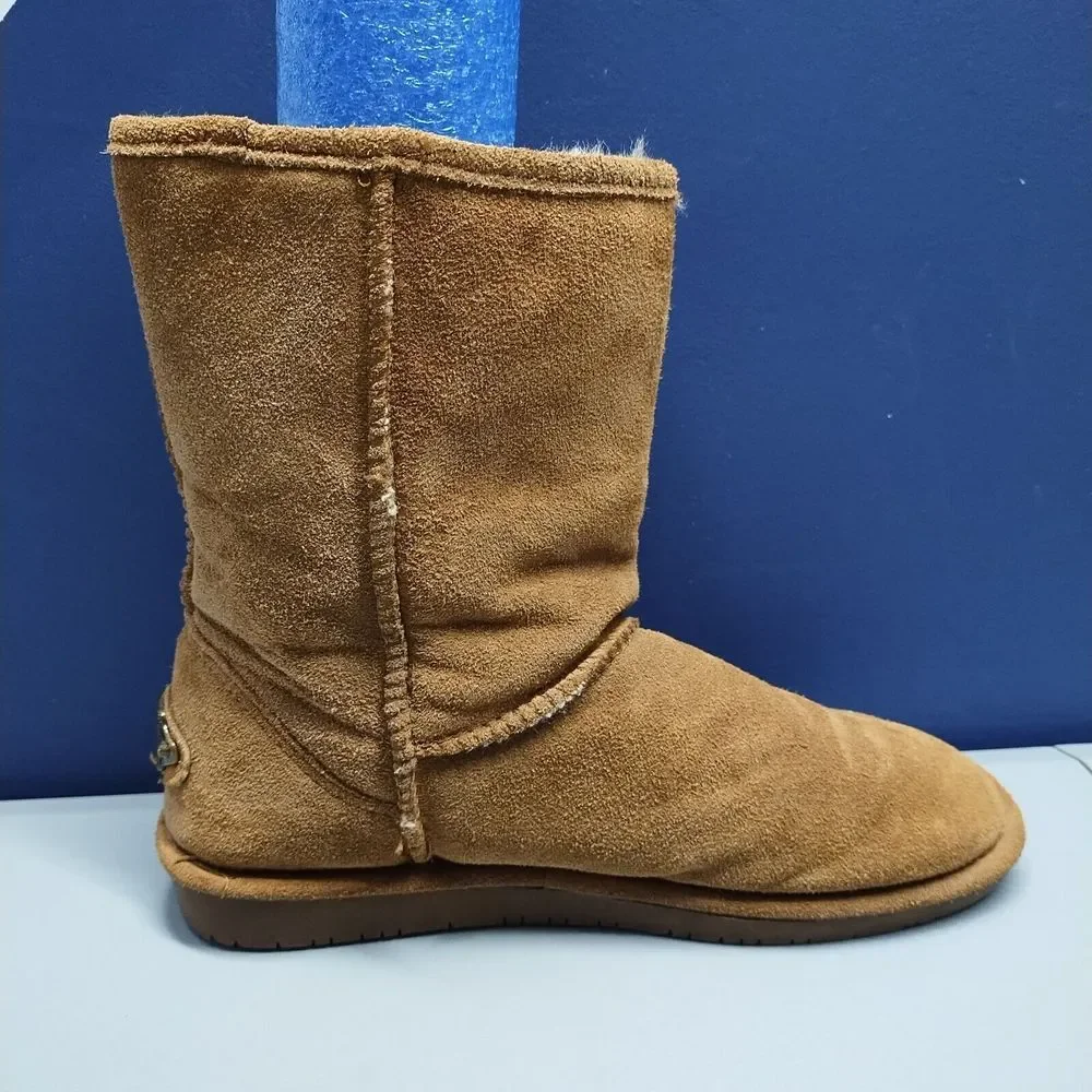BEARPAW‎ Winter Boots Womens Size 10 Tan Suede Leather Sheepskin Wool Lining